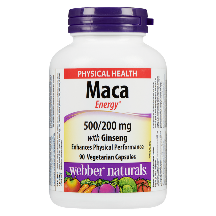 Webber Naturals Maca Energy 500/200 mg avec ginseng 90 capsules végétariennes