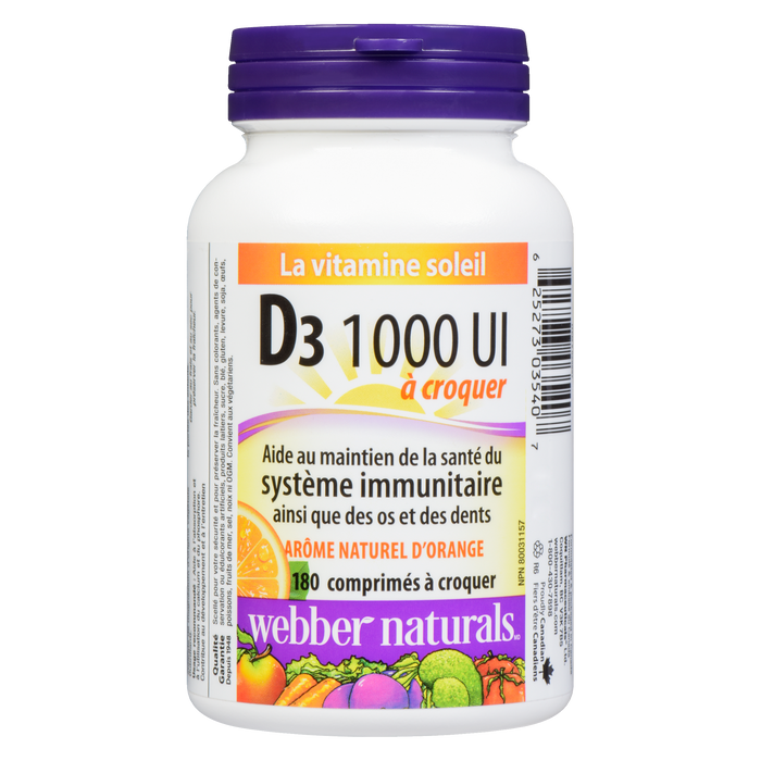 Webber Naturals D₃ 1000 UI à croquer, saveur naturelle d'orange, 180 comprimés à croquer