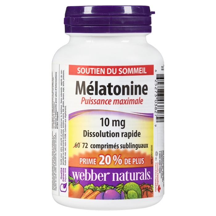 Webber Naturals Sleep Support Mélatonine Force maximale 10 mg 72 comprimés sublinguaux