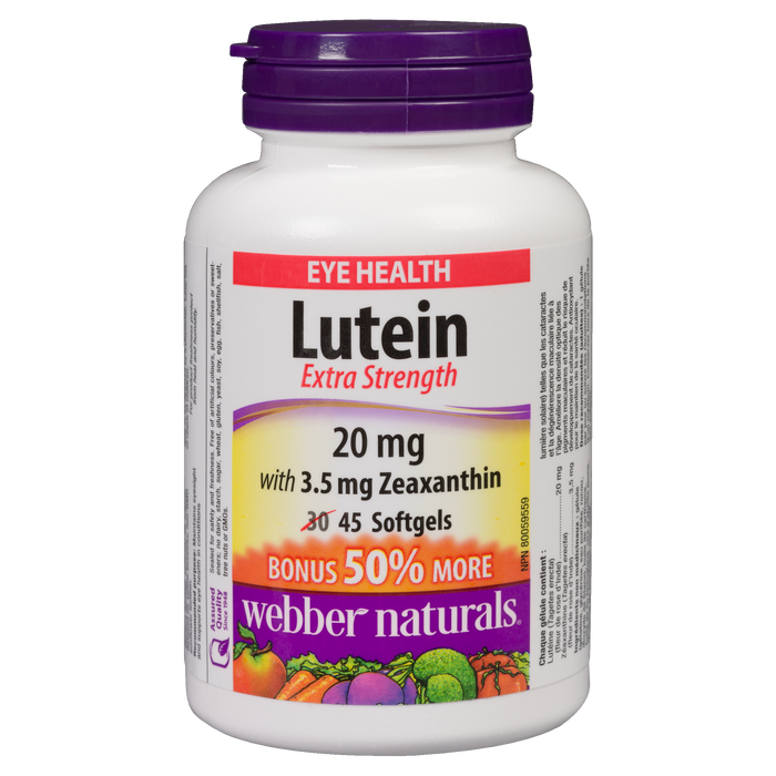 Webber Naturals Eye Health Lutein 20 mg  with 3.5 mg Zeaxanthin Extra Strength 45 Softgels