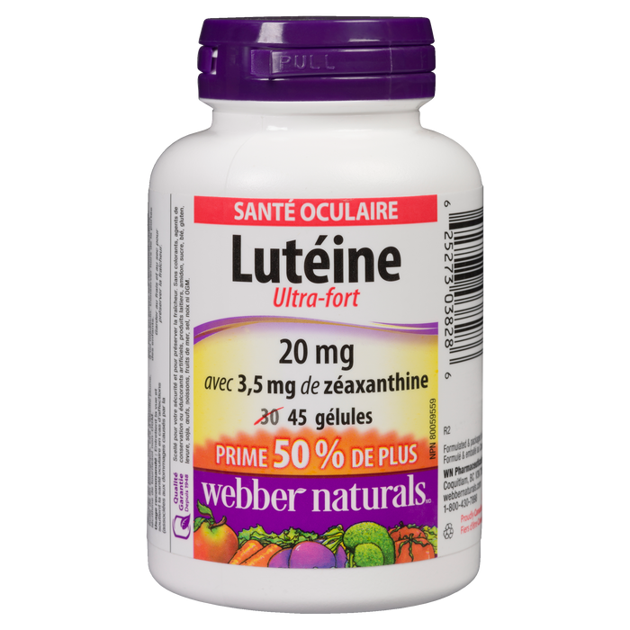 Webber Naturals Eye Health Lutein 20 mg  with 3.5 mg Zeaxanthin Extra Strength 45 Softgels