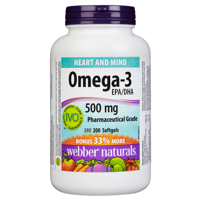 Webber Naturals Cœur et esprit Oméga-3 EPA/DHA 500 mg 200 gélules