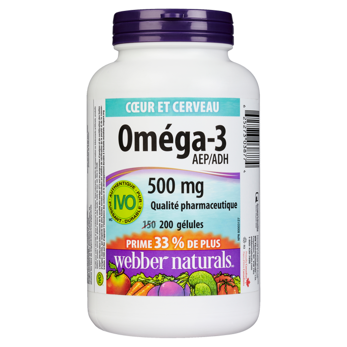 Webber Naturals Cœur et esprit Oméga-3 EPA/DHA 500 mg 200 gélules