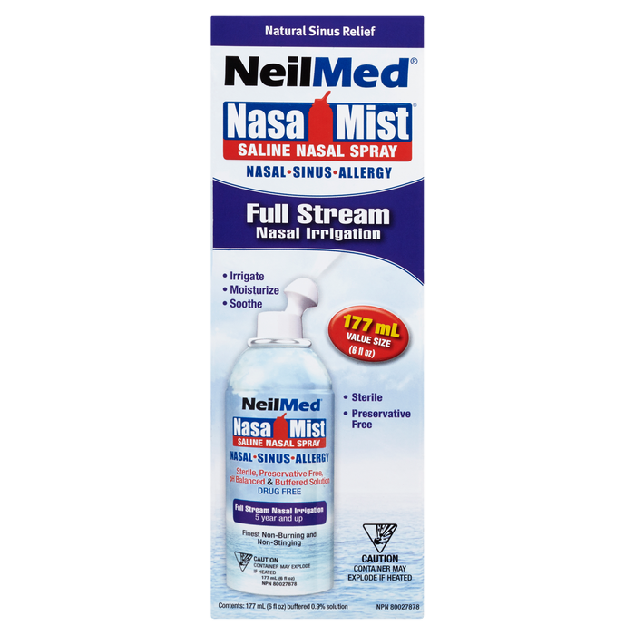 Spray nasal salin NeilMed Nasa Mist à jet complet pour irrigation nasale 177 ml