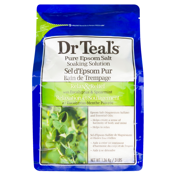 Solution de trempage au sel d'Epsom pur du Dr Teal Relax &amp; Soulagement avec eucalyptus et menthe verte 1,36 kg