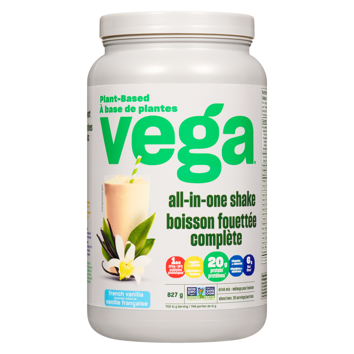 Vega Drink Mix Shake tout-en-un aromatisé à la vanille française 827 g