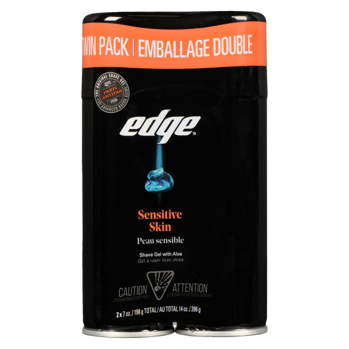 Gel de rasage Edge à l'aloès pour peaux sensibles, lot de 2 x 198 g (396 g)