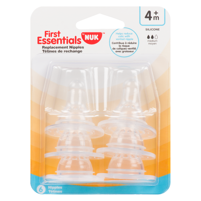 Tétines de rechange NUK First Essentials 4 mois et plus en silicone, taille moyenne, 6 tétines