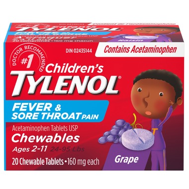 Children's Tylenol Fever & Sore Throat Pain Chewable Tablets - Grape