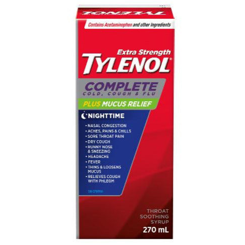 Tylenol Complete Rhume, Toux et Grippe Plus Sirop de nuit pour soulager le mucus