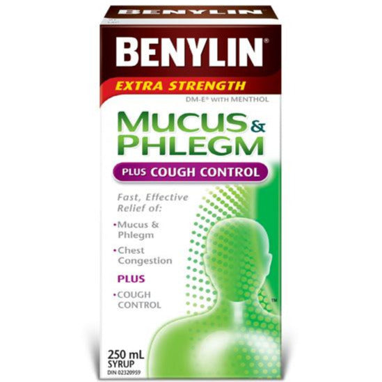 Benylin Extra Strength Mucus & Phlegm + Cough Control Syrup DM-E with Menthol