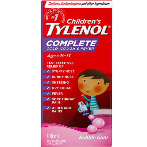 Tylenol Complete Rhume, Toux et Fièvre liquide pour enfants - Bubblegum