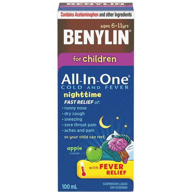 Benylin For Children Sirop nocturne tout-en-un contre le rhume et la fièvre