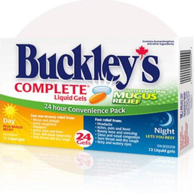 Buckley's Complete Liquid Gels Day + Night Pack avec soulagement des muqueuses pendant la journée