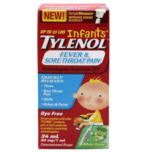 Tylenol Infants' Fever & Sore Throat Pain Suspension Drops - Dye Free - White Grape