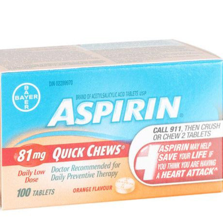 Aspirine 81 mg à mâcher rapidement à faible dose quotidienne, saveur d'orange