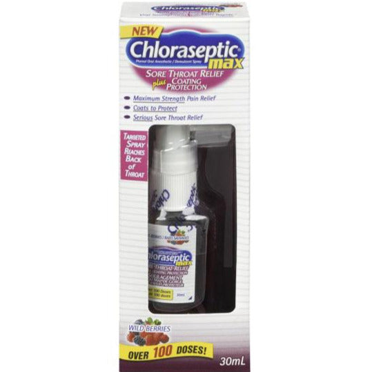 Spray contre les maux de gorge Chloraseptic Max avec protection de revêtement - Baies sauvages