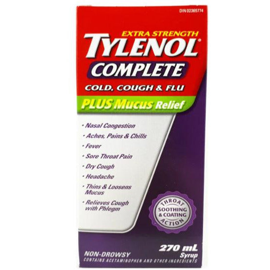 Tylenol Complete Rhume, Toux et Grippe Plus Sirop sans somnolence pour soulager le mucus