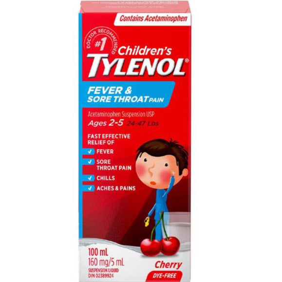 Children's Tylenol Fever & Sore Throat - Dye Free Cherry