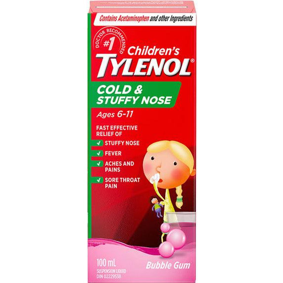 Tylenol liquide pour suspension pour rhume et nez bouché pour enfants - Bubblegum
