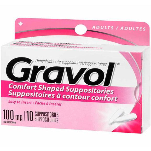 Gravol Comfort Shaped Suppositories 100 mg
