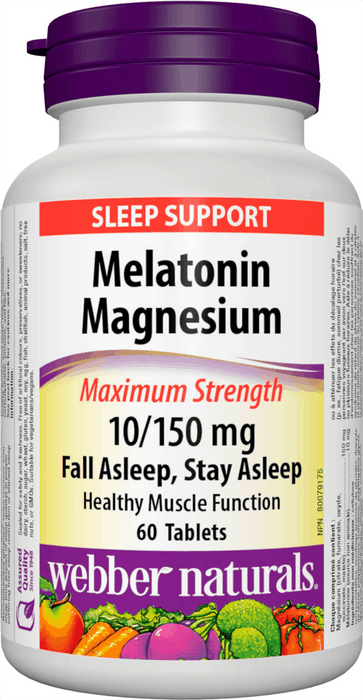 Webber Naturals Mélatonine Magnésium Force maximale 10/150 mg