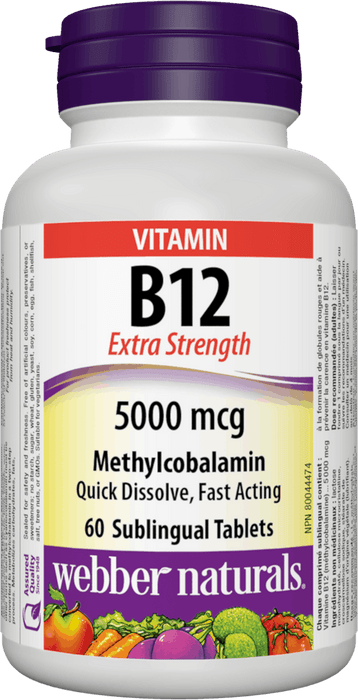 Webber Naturals Vitamin B12 Extra Strength 5000 mcg Sublingual Tablets