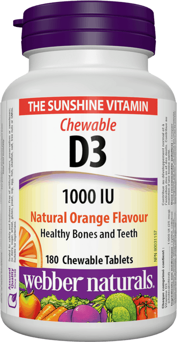Webber Naturals Vitamine D3 1000 UI Comprimés à croquer - Orange naturelle