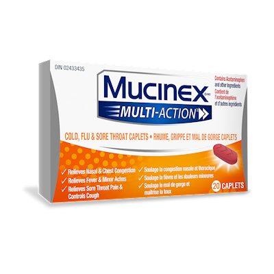 Caplets Mucinex Multi-Action RhumeTM, grippe et maux de gorge