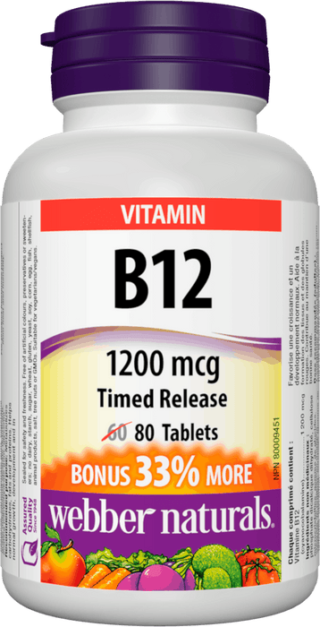 Webber Naturals Vitamine B12 1200 mcg à libération prolongée