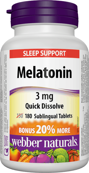 Webber Naturals Mélatonine 3 mg Comprimé sublingual à dissolution rapide - Menthe poivrée