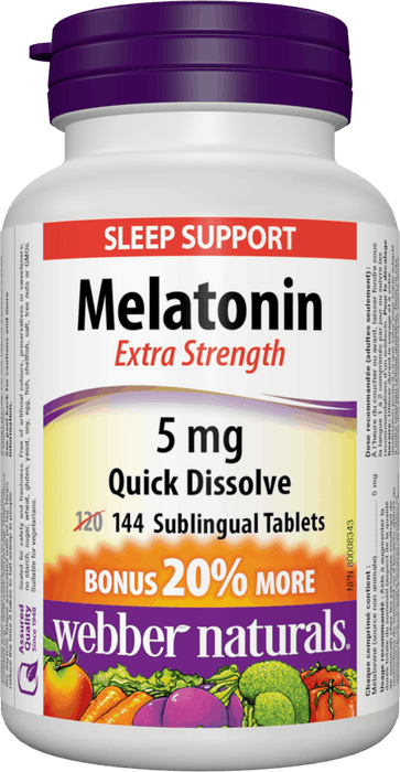 Webber Naturals Mélatonine Extra Forte 5 mg Comprimés à Dissolution Rapide - Pack Bonus