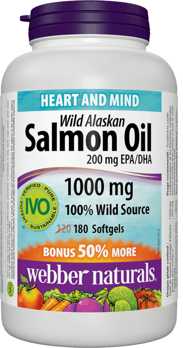 Webber Naturals Huile de saumon sauvage d'Alaska 200 mg EPA/DHA 1000 mg