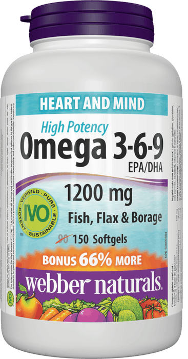 Webber Naturals Omega 3-6-9 Poisson, lin et bourrache haute puissance