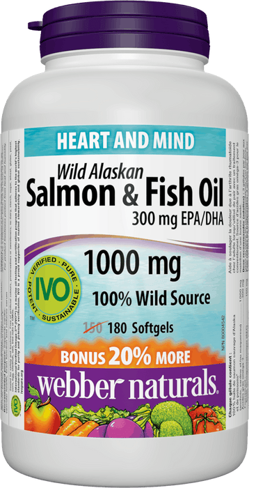 Webber Naturals Saumon sauvage d'Alaska et huile de poisson 1000 mg