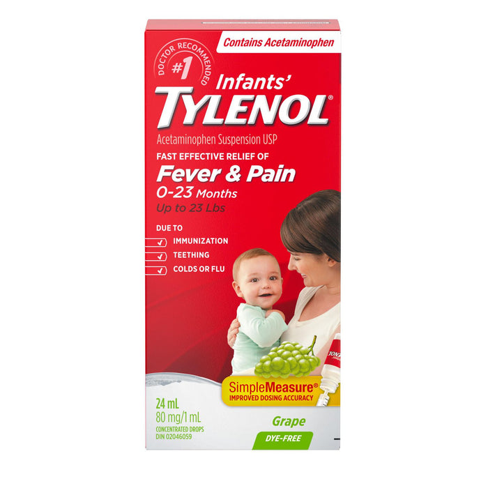 Gouttes Tylenol contre la fièvre et la douleur pour nourrissons - Raisin sans colorant