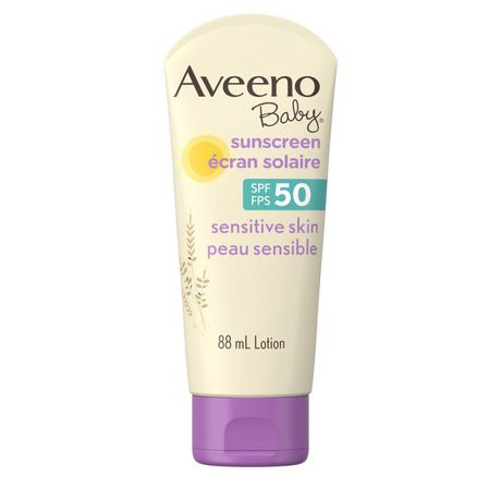 Lotion de protection solaire minérale Aveeno Baby pour peaux sensibles SPF 50