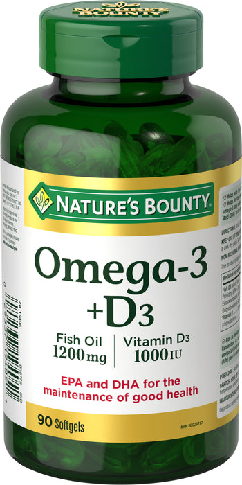 Nature's Bounty Omega 3 Fish Oil 1200 mg plus Vitamin D3 1000IU Softgels