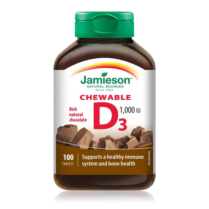 Vitamine D à croquer Jamieson 1 000 UI - Riche en chocolat naturel