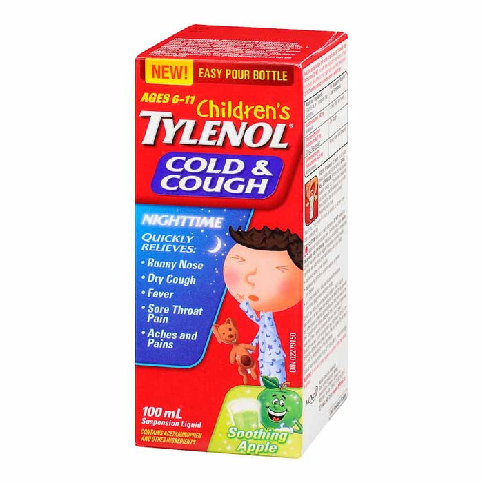 Tylenol Liquide de suspension nocturne pour enfants contre le rhume et la toux - Pomme apaisante