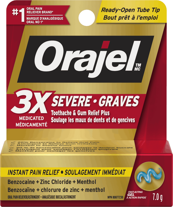 Orajel Gel médicamenteux triple pour soulager les maux de dents et les gencives sévères