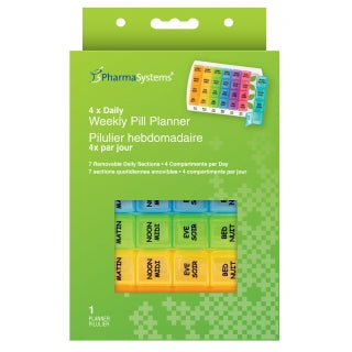 PharmaSystems 4 x Daily Weekly Pill Planner