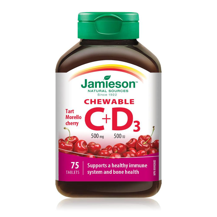 Jamieson Chewable Vitamin C 500 mg & Vitaming D 500 IU - Tart Morello Cherry