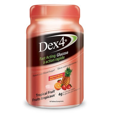Dex4 Fast Acting Glucose, Tropical Fruits - 50 Tablets