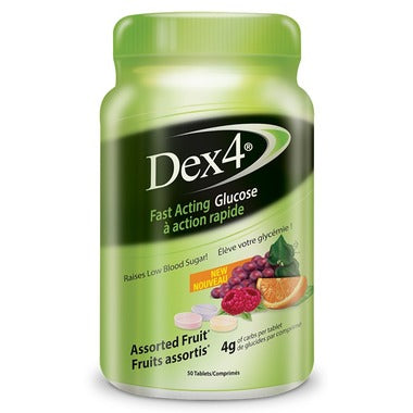 Dex4 Fast Acting Glucose, Assorted Fruits - 50 Tablets