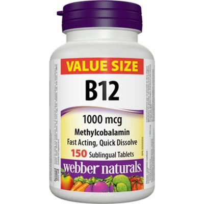 Webber Naturals Vitamin B12 Methylcobalamin 1000 mcg Sublingual Tablets