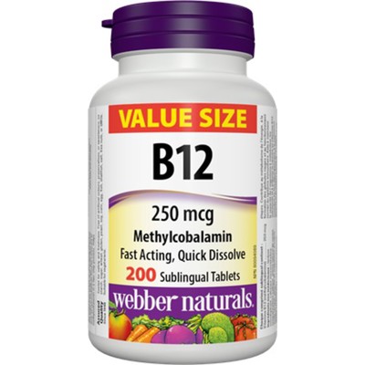 Webber Naturals Vitamin B12 Methylcobalamin 250 mcg Sublingual Tablets